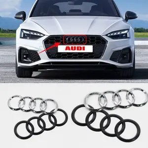 1Pcs Audi Black/Silver 4 Ring ABS Car Front Hood Bonnet Grill Emblem Rear Trunk Logo Badge Sticker Replacement Accessories For Audi Sline A3 A4 A5 A6 A7 A1 Q2 Q3 Q4 Q5 Q7 Q8 TT S3 S4 S5 S6 S7 RS3 RS4 RS5 RS6 Car Stickers