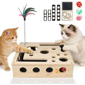 Cat Scratching Board, Cat Nail File Enrichment Box, Interactive Scratch Puzzle Maze Toy with Cat Wand & 3 Bell Balls, Stress-Free Nail Care, Clipper/Grinder Alternative for Safe Trimming, Mental Stimulation, for Indoor Cats