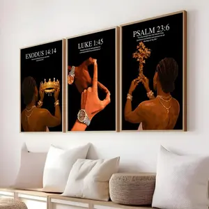 Set of 3 Black Christian Girl Wall Art Prints, Scripture Bible Verse Poster Set, Faith Based Aesthetic Decor, Modern Trendy Home Decoration, Gift Idea