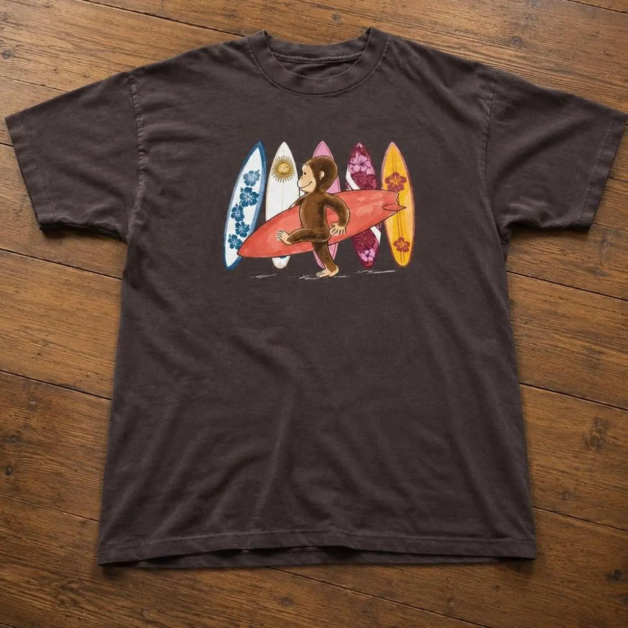 Vintage Curious Monkey Surfuring Tshirt
