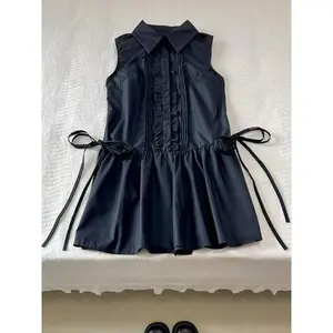 2025 Summer High Street Vintage Thin Dress Women Design Chic Loose Sleeveless Lapel Dresses Female Retro Casual Shirt Outfits