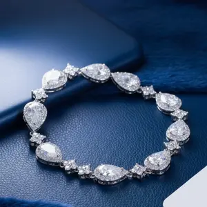 Teardrop Gemstone Tennis Bracelet 3A Cubic Zirconia 925 Silver Finish Unisex Jewelry for Men & Women Classic Style