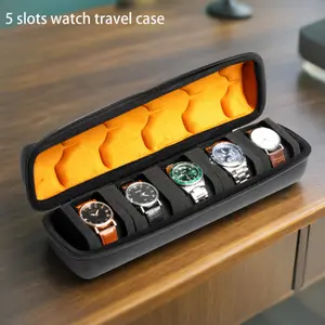 [5-Slot Shock-Absorbing Watch Protector] Nylon Watch Case, Portable Travel Watch Box, Hard Shell Watch Protector, with 5 Slots, Shock-Absorbing Foam Pillows, for Home and On-the-Go Watch Storage, Ideal for Father'S Day, Teacher'S Day, Thank