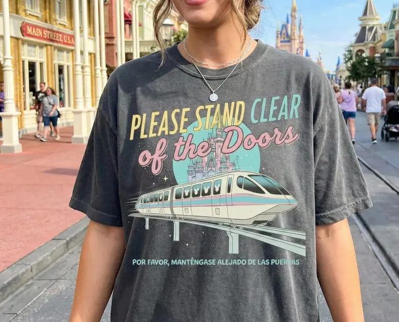 Comfort Colors Please Stand Clear Of The Doors Shirt, Retro Monorail Inspired Travel Tee, Family Vacation Graphic Shirt