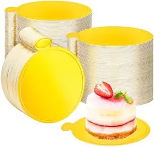 100 Pcs Mini Cake Boards 3.5inch Gold Round Cake Circle Base, Mini Round Dessert Circle Base Board, Small Paper Cake Cardboard Mousse Cupcake Bases Plates for Baking Party DIY Wedding Birthday