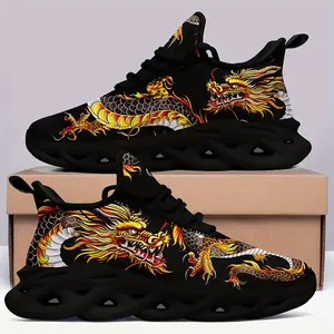 Shoes for Gentlemen Plus Size Men's Trendy Dragon Pattern Blade Type Sneakers, Comfy Non Slip Lace Up Durable Shock Absorbing Shoes, Men's Outdoor Footwear