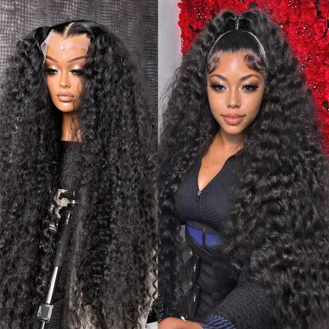 Bling Hair 32 34Inch 13x6 13x4 Lace Front Human Hair Wigs Pre Plucked For Women Deep Wave Human Hair Lace Frontal Wigs 180 Density Transparent Lace Wig Real Human Hair