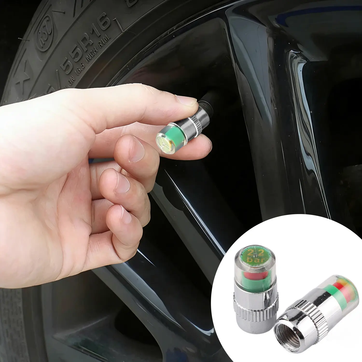 8Pcs Car Tire Pressure Monitor Valve Caps – 3 Color Alert Indicator for Low Pressure, No Gauge Needed, Safe Driving Essential Tool, Tire Safety Accessory,Car Accessories