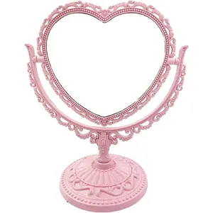 Heart Shaped Cosmetic Mirror, Heart Mirror Double Side Rotatable Dresser Mirror Vintage Makeup Mirror Tabletop Vanity Beauty Mirror for Dressing Bathroom Bedroom