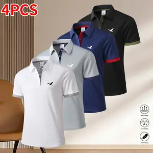 4-piece set - men’s short-sleeve polo shirt with a turn-down collar, comfortable sportswear suitable for casual gatherings, vacations, and summer wear