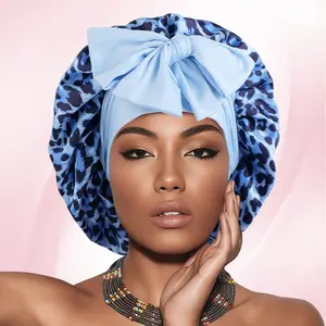 Leopard Print Plush Teddy Bear Bonnet, Satin-Lined Adjustable Sleep Cap, Cute Hair Care Headwear for Women