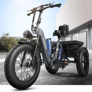 Puckipuppy Electric Tricycle for Adult, 110 Miles Range, 48V/15Ah&18Ah Removable Battery, 500 LB Load, 20'' Fat Tire Electric Trike with Large Basket, 25mph,750W Motor for City and Mountain Road (Husky Plus) Cargo Bike e bike bikes