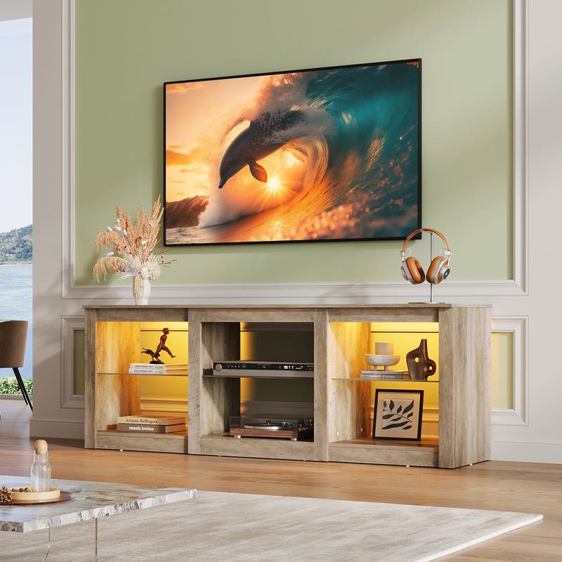 WLIVE LED TV Stand for 65 Inch TV, Modern Entertainment Center with Adjustable Glass Shelves & Customizable LED Lights, Sturdy Media Console for Living Room, Bedroom,Gaming