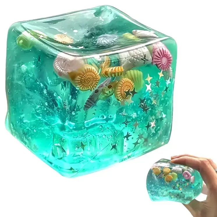 Ocean Shell-Shaped Ice Cube Stress Reliever Squishy Fidget Cubes - Flexible Decompression Sensory Fidget Toys, Soft Texture, Ocean-Themed Summer Gift for Kids (Birthdays, Easter)