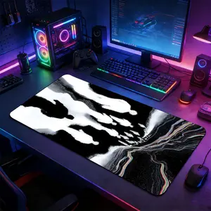 Black White Abstract Fluid XXL Gaming Mouse Pad, Modern Marble Swirl Desk Mat, Non-Slip Rubber with Stitched Edge, Extended Keyboard Pad for PC & Laptop, Perfect for Daily Use & Gifting