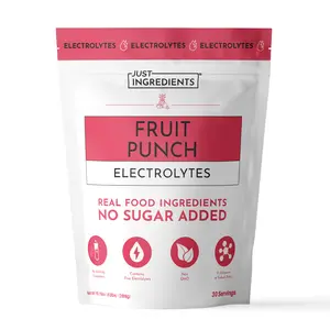 Just Ingredients Fruit Punch Electrolytes – 30‑Serving Hydration Drink Mix with Coconut Water, Sea Salt, and Trace Minerals – Supports Hydration, Recovery, and Electrolyte Balance*
