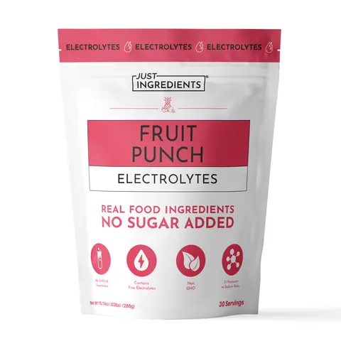 Just Ingredients Fruit Punch Electrolytes - 30 Servings - Supports Daily Hydration, Electrolyte Balance & Muscle Recovery* - 3:1 Potassium-to-Sodium Ratio - Drink Mix - Coconut Water, Sea Salt, Trace Minerals