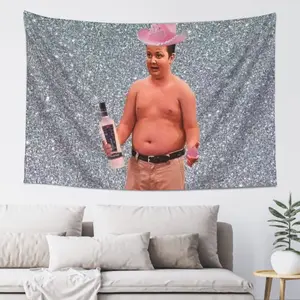 Funny Gibby iCarly Print Tapestry - 3x5 ft Heavy-Duty 150D Polyester Flag with Silver Glitter Background, Metal-Accent Meme Wall Decor, Room Decor Gift for College Dorms, Man Caves
