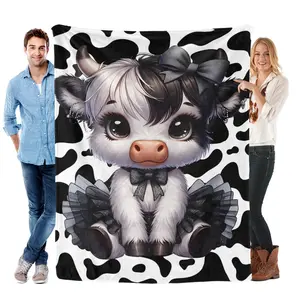 Cute Cow Pattern Warm Nap Blanket, 1/2 Counts Soft Throw Blanket, Air-conditioned Room Blanket for Home & Office,Christmas Halloween Decor