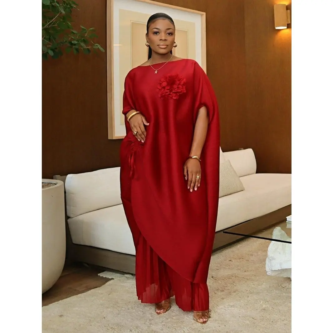 Sheila Pant Set – Red Two-Piece Tunic and Palazzo Pants
