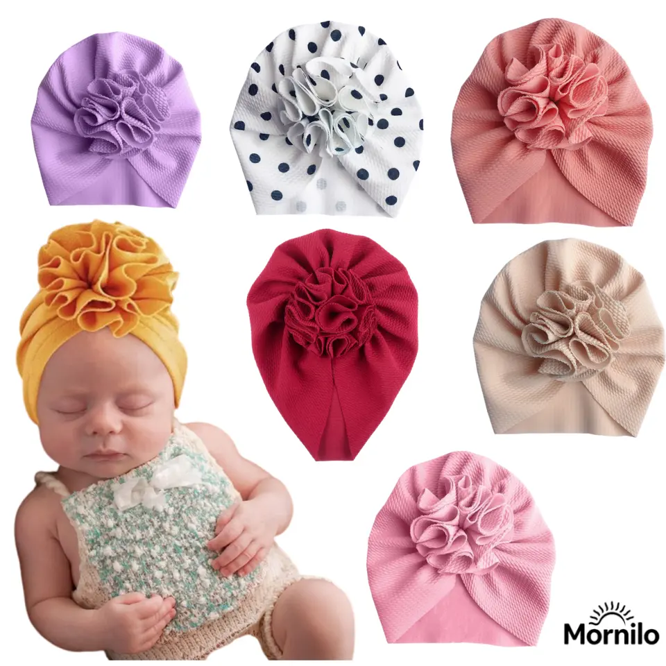 2PCS Baby Girl Turban Hat, Newborn Floral Beanie Head Wrap, Soft Stretchy Infant Hat with Flower Knot, Toddler Hair Wrap, Newborn Essentials, Baby Must Haves, Coming Home Outfit, Baby Shower Gift, Viral TikTok Baby Accessories