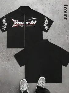 Unisex design, urban style, avant-garde black zipper hoodie with fleece lining, featuring the ‘Xworld’ logo and star pattern. Suitable for urban, Y2K, campus, hip-hop, fashion, trend, and everyday wear.