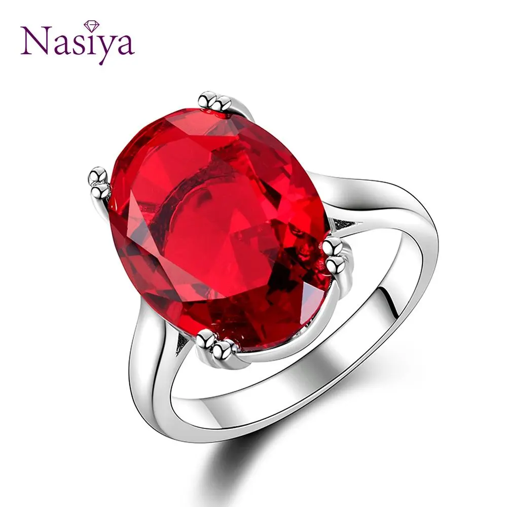 Red Ruby Oval Egg Shape Gemstone S925 Silver Wedding Rings For Women Bridal Fine Jewelry Engagement Bague Accessories