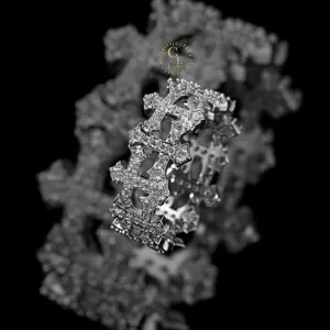 CE Jewelry 9mm Iced Out Cross Brass 18K Gold Plated Rhodium Plated Zircon Men's Eternity Band Ring for Stylish Men size 7-8-9-10