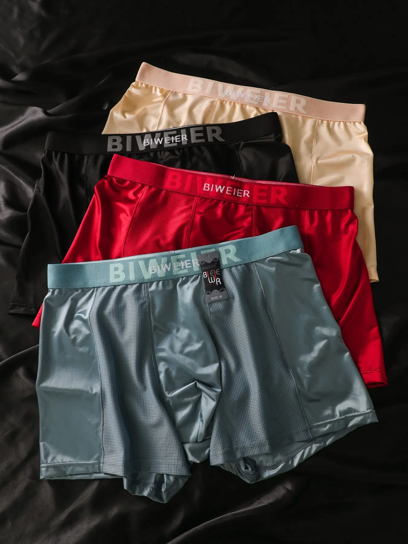 Men's Satin Briefs Underwear 4-Pack, High-End Luxurious Soft Comfort, Mesh Breathable Fashion Shorts, Casual Fitted Briefs, Casual Sports Wear for All Seasons