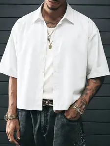 Men's Short Sleeve Button-Up Shirt, Casual Loose Fit Streetwear, Lightweight Breathable, Minimalist Fashion, Plain, Perfect for Daily Wear & Summer