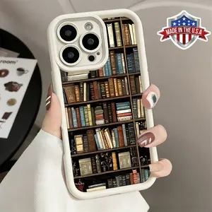 Vintage Bookshelf Library Aesthetic Pattern Case for iPhone 17 16 15 14 Pro Max 13 12 11 XR XS Plus Air Slim Shockproof Anti Drop Protective Durable TPU Cover