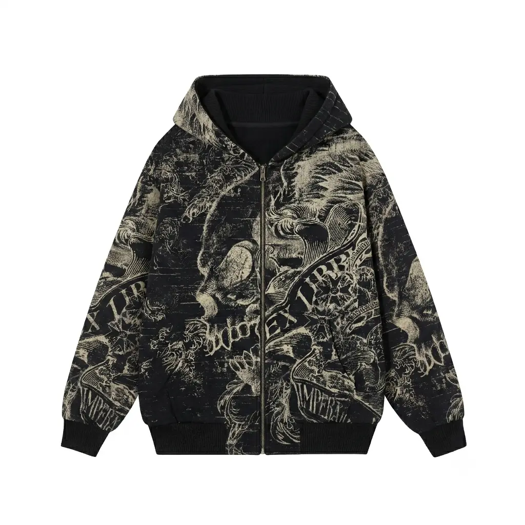 Vintage Y2K Skull Wings Grunge All Over Print Style Shirt Zip up Hoodie - Hoodie 3D PRINT Unisex Casual Size S-5XL