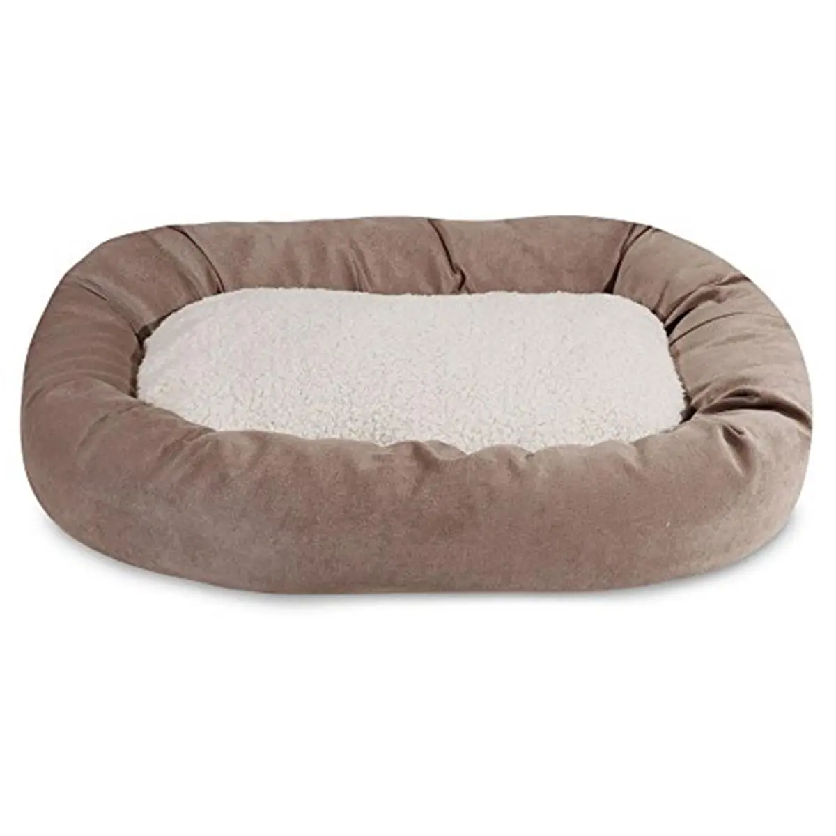 212 MAIN Large 52 in. Stain-Resistant Bagel-Donut Shaped Villa Sherpa Pet Bed, Pearl, Indoor Use, Polyester Fiber Fill, Durable Non-Shedding Large Cushioned Shaped Beds, Donut Shaped Beds