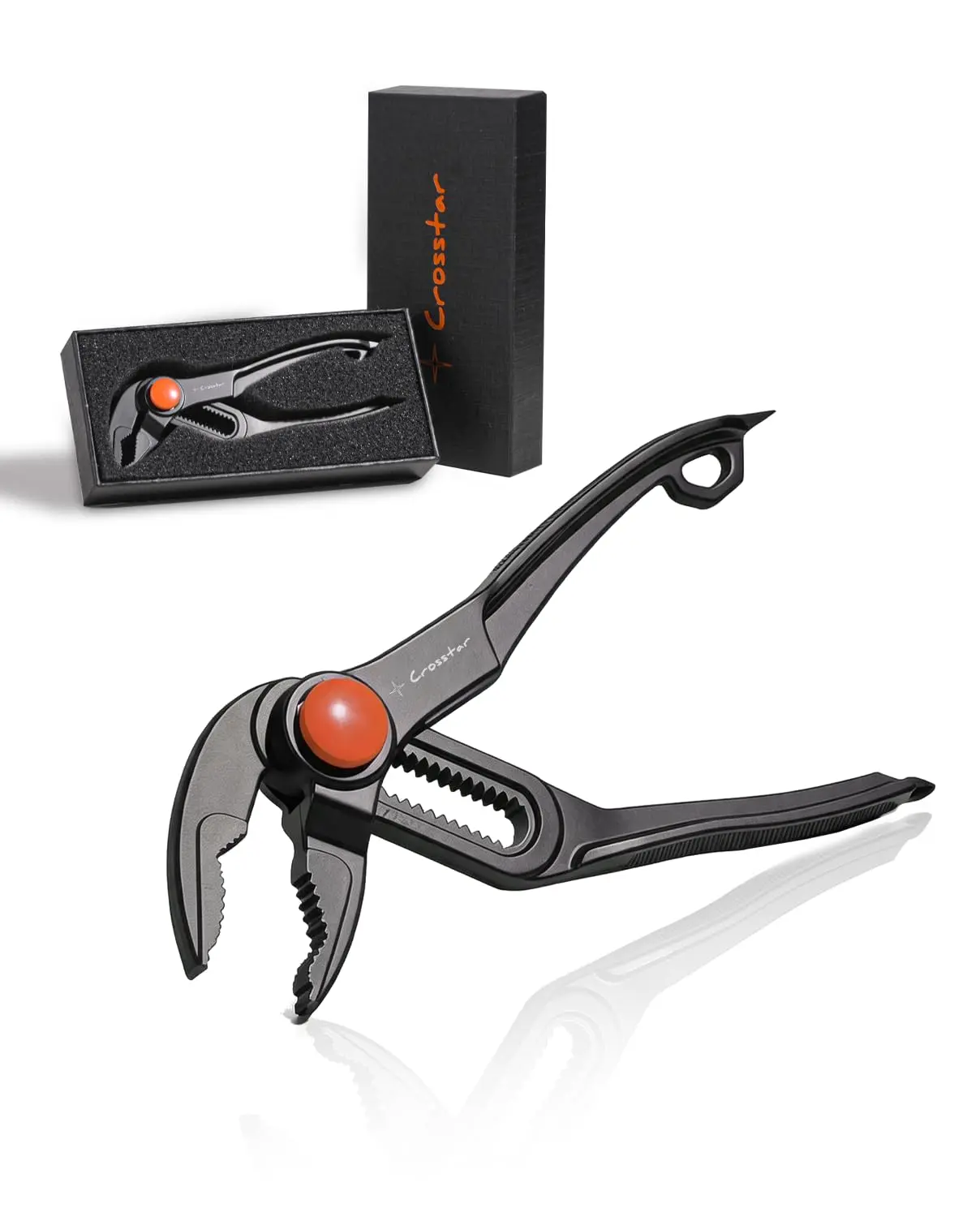 Crosstar 4-Inch CR-V Tongue-and-Groove Water Pump Pliers with Precision Teeth, Compact Fast-Adjustable Lightweight Grips, Teflon Coated, Built-in Phillips & Flathead Screwdrivers, Pocket-Sized for Tight Spaces, Toolbox Essential for Home Repairs, Built-In