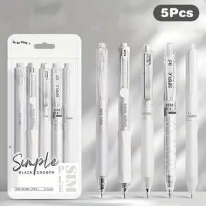 5pcs Simple and Fashionable Gel Pen Set Solid Color Quick-Drying Round Ballpoint Pen Kawaii Stationery School Office Supplies Rollerball Pen Set Smooth Writing Pens