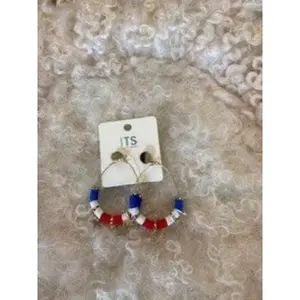 Patriotic Gold STAR BEAD AND CHARMS Dangle Earrings- Gold tone