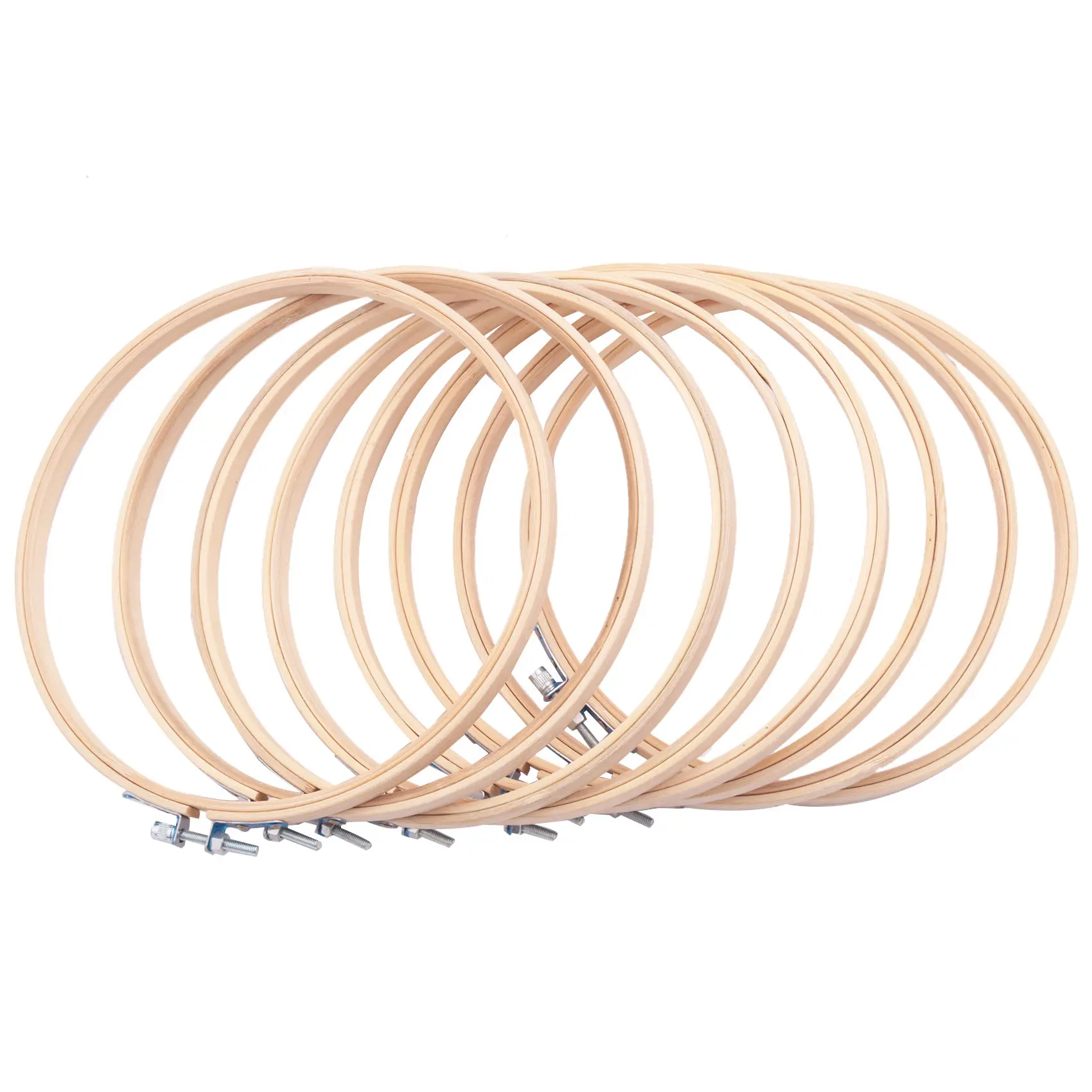 Adjustable Bamboo Embroidery Hoops - 8-Piece 8in(20cm) Bulk Wholesale Bamboo Frames with Adjustable Screw, Flatten Inner Hoop, Keep Fabric Tight as Drum for Cross Stitch, Needlepoint, Handicrafts, Embroidery Accessories