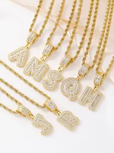 Women's Initial Pendant Necklace, 18k Gold Plated Cubic Zirconia Letter Chain, Party & Birthday Fashion Jewelry Gift, Initials Necklace