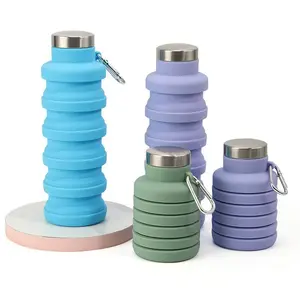 Collapsible Water Bottle Leak-proof Foldable Reusable BPA Free Silicone with Carabiner for Travel Sports Gym Hiking Camping Cycling Odorless Material Secure Locking Mechanism