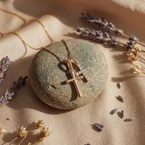 Fettero Gold Cross Necklace for Women Gold Plated Dainty Cross Pendant Non-Tarnish Necklace, Faith Crucifix Chain Jewelry, Elegant Religious Gifts