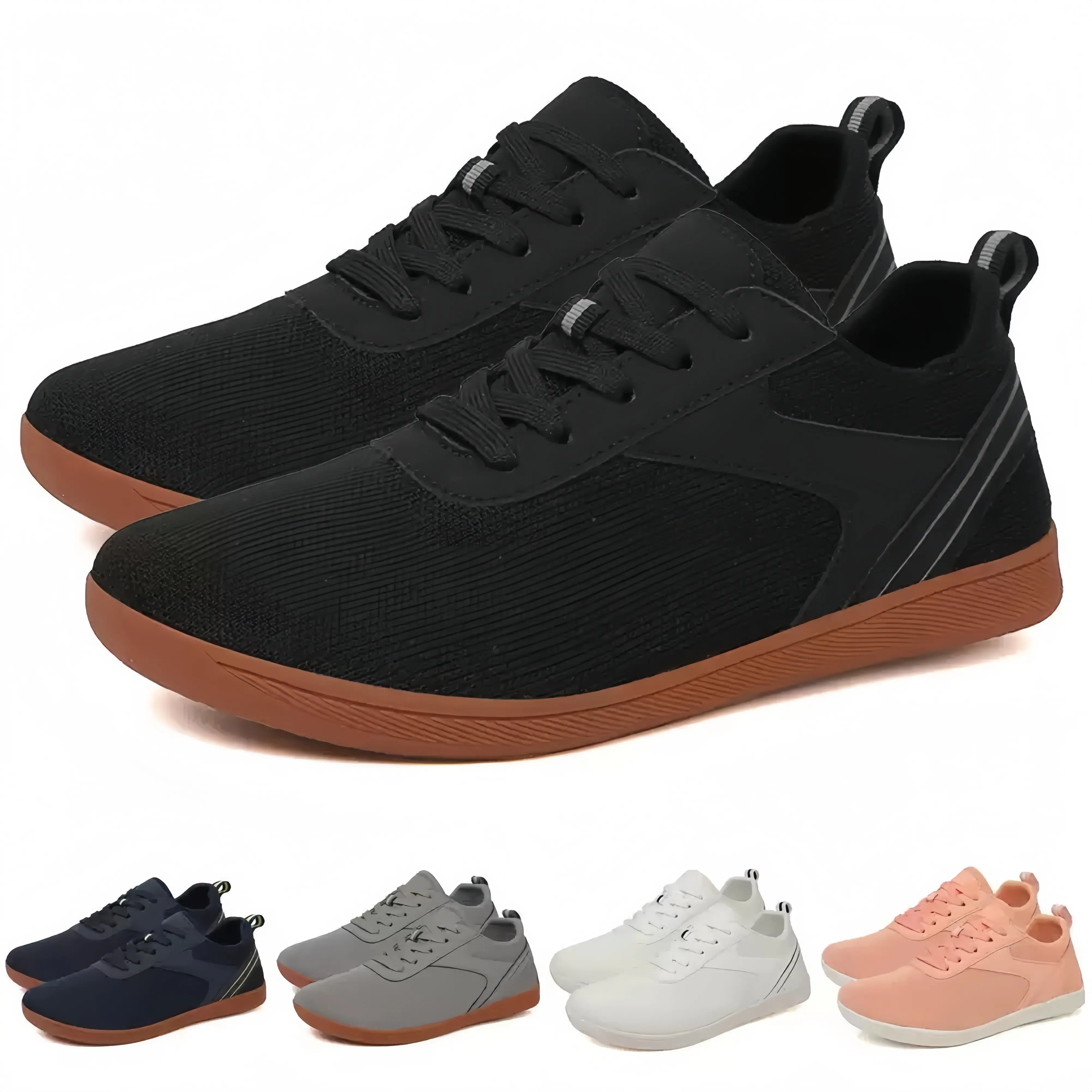 Men Women Minimalist Barefoot Shoes, Wide Toe Box Zero Drop Casual Sneakers, Breathable Knit Flat Shoes for Walking, Gym, and Everyday Wear