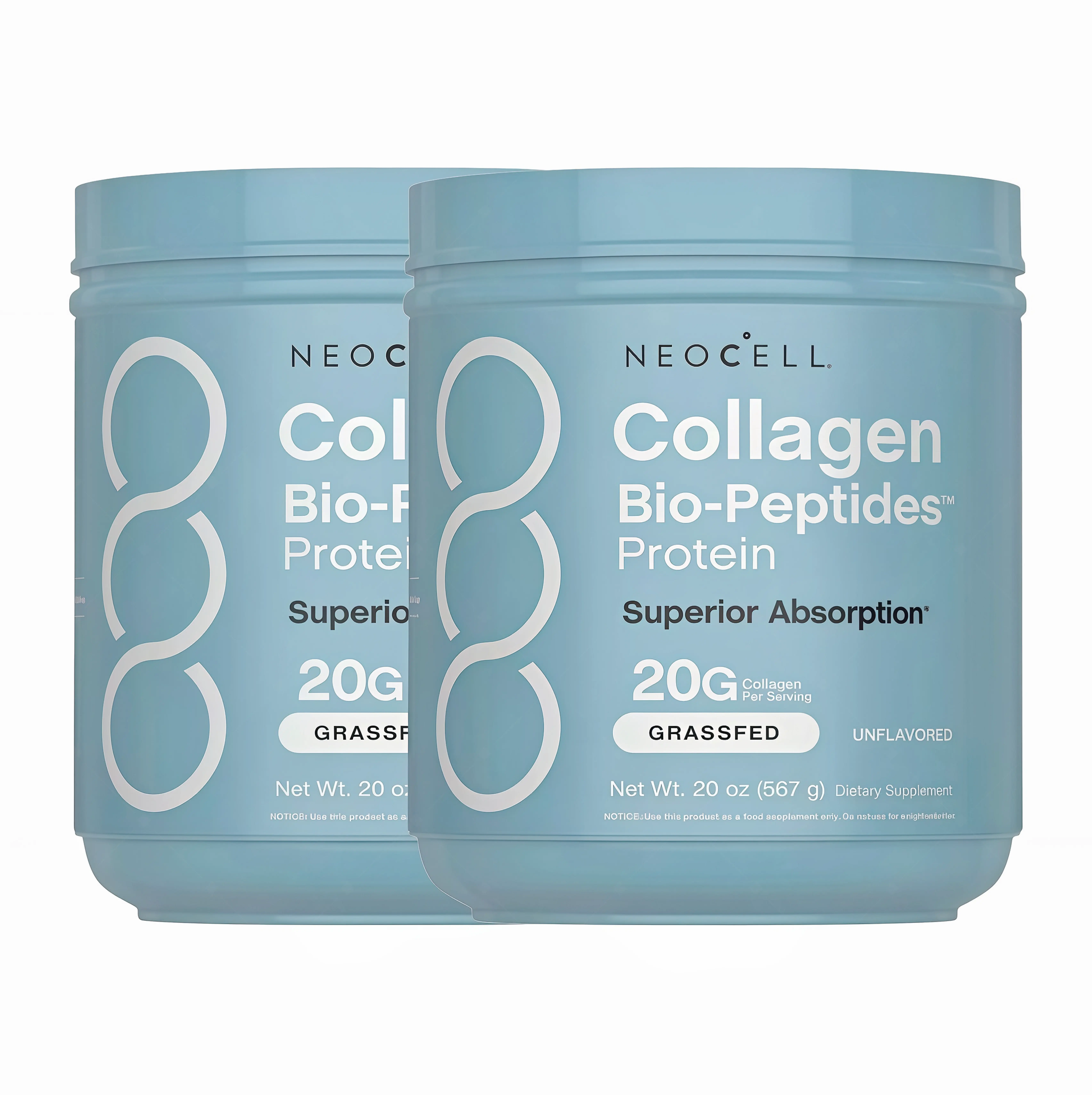 2 Piece NeoCell Collagen Bio-Peptides Powder 20oz -FK Grassfed Protein Supplement-Advanced with 18 Essential Amino Acids