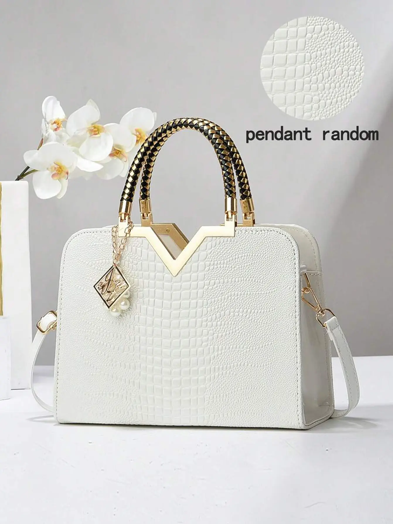Women’s Crocodile-Embossed Solid Color Multi-Layer Crossbody Bag