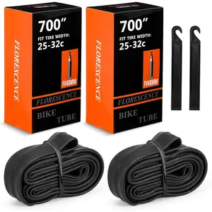 Pack of 2 Bicycle Tube with 2 Tyre Levers 700 x 25-32C Resistant Presta Valve Tubes Suitable for Mountain Bike MTB Road Bike Household Bike Section Width 28 mm, FV48 mm