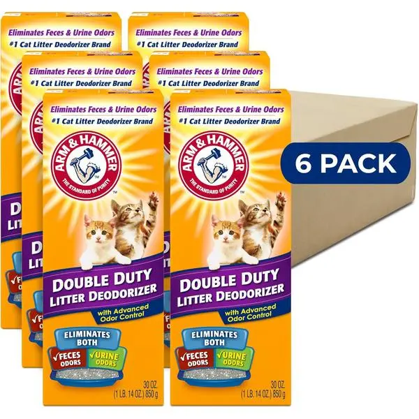 Cat Litter Deodorizer Double Duty Odor Control Powder, Long-Lasting Freshness for Litter Boxes, 30 oz 6 Pack Natural Odor Neutralizer for Cats