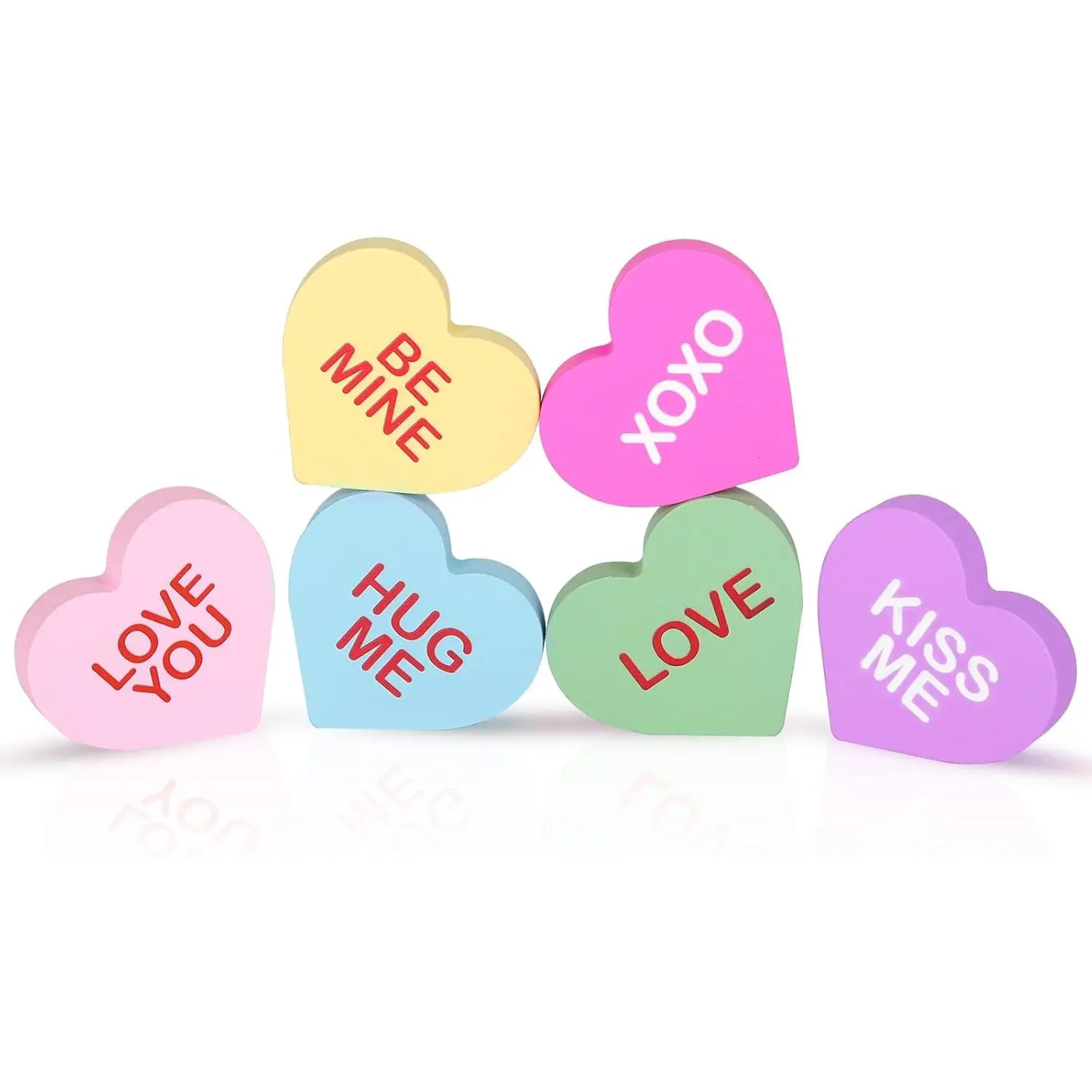 Valentines Day Decor Candy Heart Table Decorations Sign, 6 count Valentines Day Wooden Tiered Tray Decor, Classic Valentines Day Decorations for the Home Table Decor Valentines Day Gifts