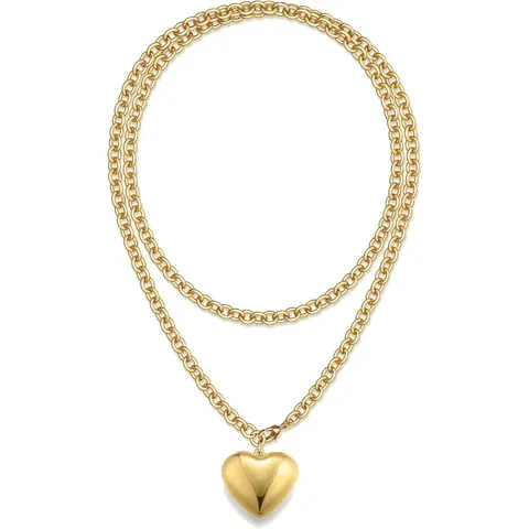 Women's Chunky Gold Statement Heart Necklace - 36in Layered Gold-Plated Chain, 28mm Puffy Pendant, Modern Versatile Accessories, Non-Tarnish Tarnish-Proof Jewelry, Exquisite Chain Accessories for Women, Casual Costume Gift