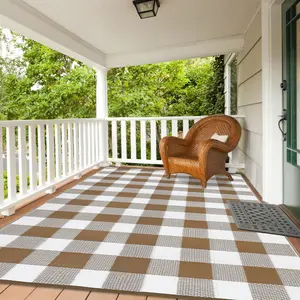 Modern Geometric Outdoor Rug Plastic Straw Rug Outdoor Waterproof Rug Easy to Clean Suitable for Balcony Patio Picnic Deck Beach RV