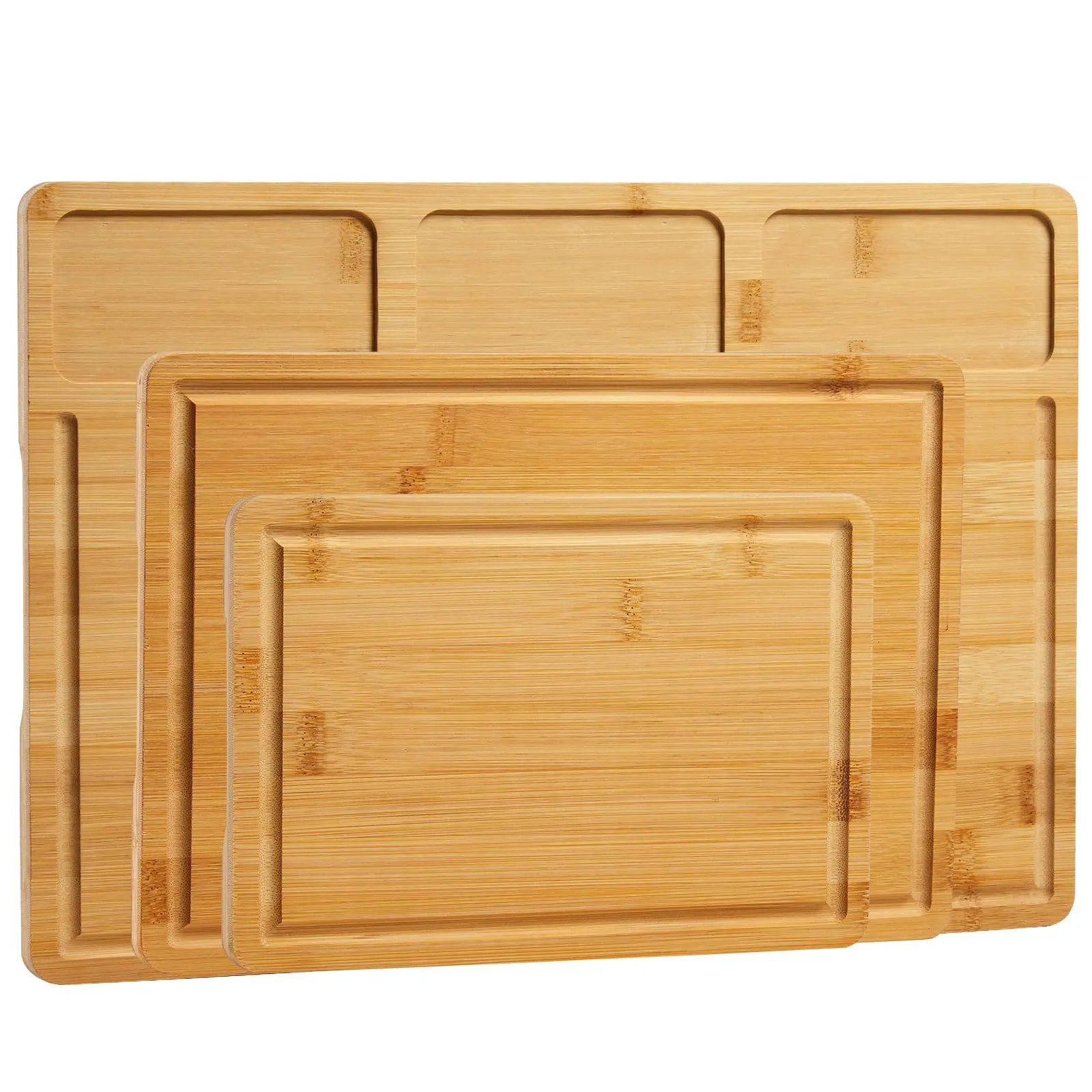 Garvee - Set of 3 bamboo wood cutting boards with compartments, kitchen cutting boards with inner handles and juice grooves, ideal serving tray and butcher block