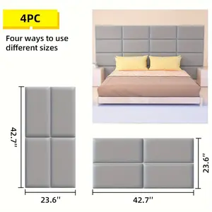 New 4/9/12PCS Grey Peel and Stick Headboard Panels for Twin and King - 3D Anti-Collision, Self-Adhesive, Soft-Touch Upholstered Wall Decor for Bedroom/Living Room - Easy Installation, Durable, and Removabl